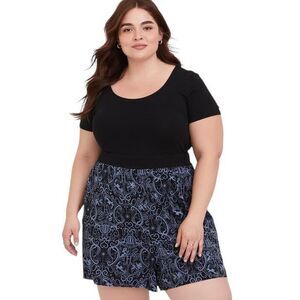 Torrid Plus Size 4X Romper Harry Potter Black‎ Blue Hogwarts Crest Damask 924